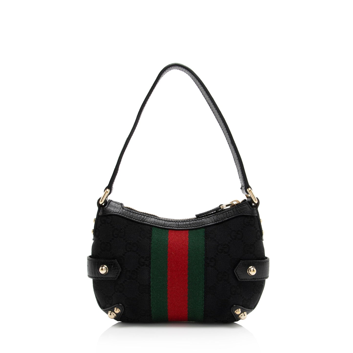 Gucci GG Horsebit SHF-o36FPX Leather Canvas Nylon Black Shoulder Bag