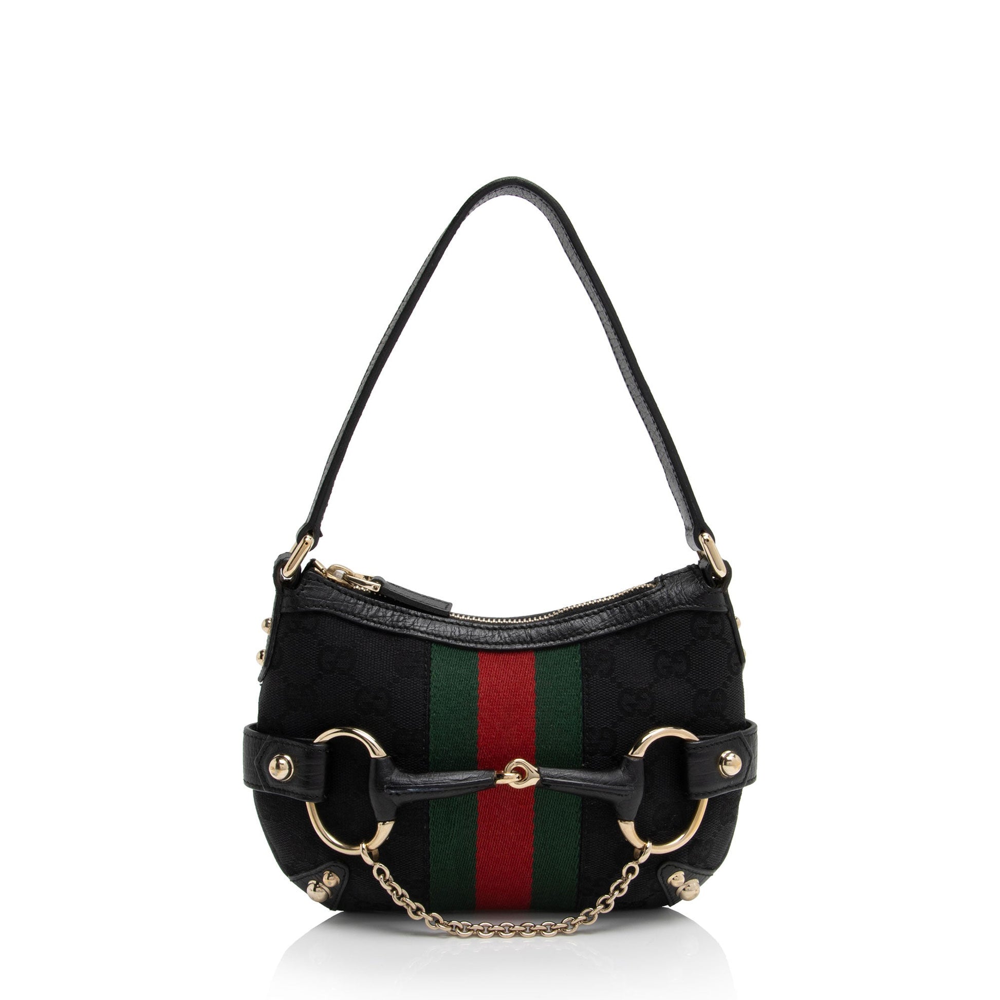 Gucci GG Horsebit SHF-o36FPX Leather Canvas Nylon Black Shoulder Bag