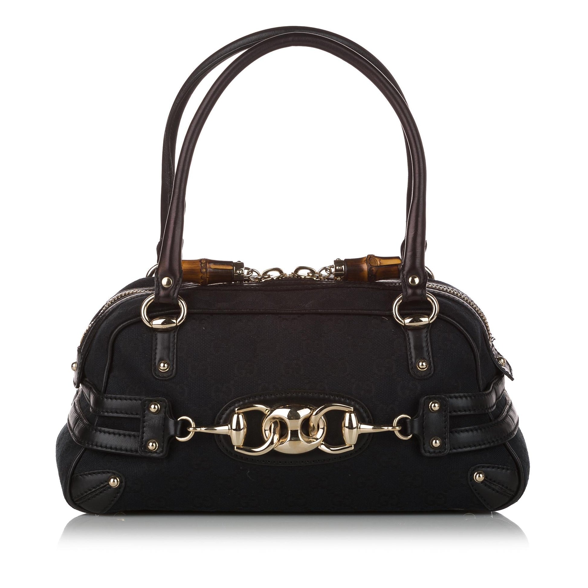 Gucci GG Horsebit Wave SHG Canvas Calf Black Satchel Bag