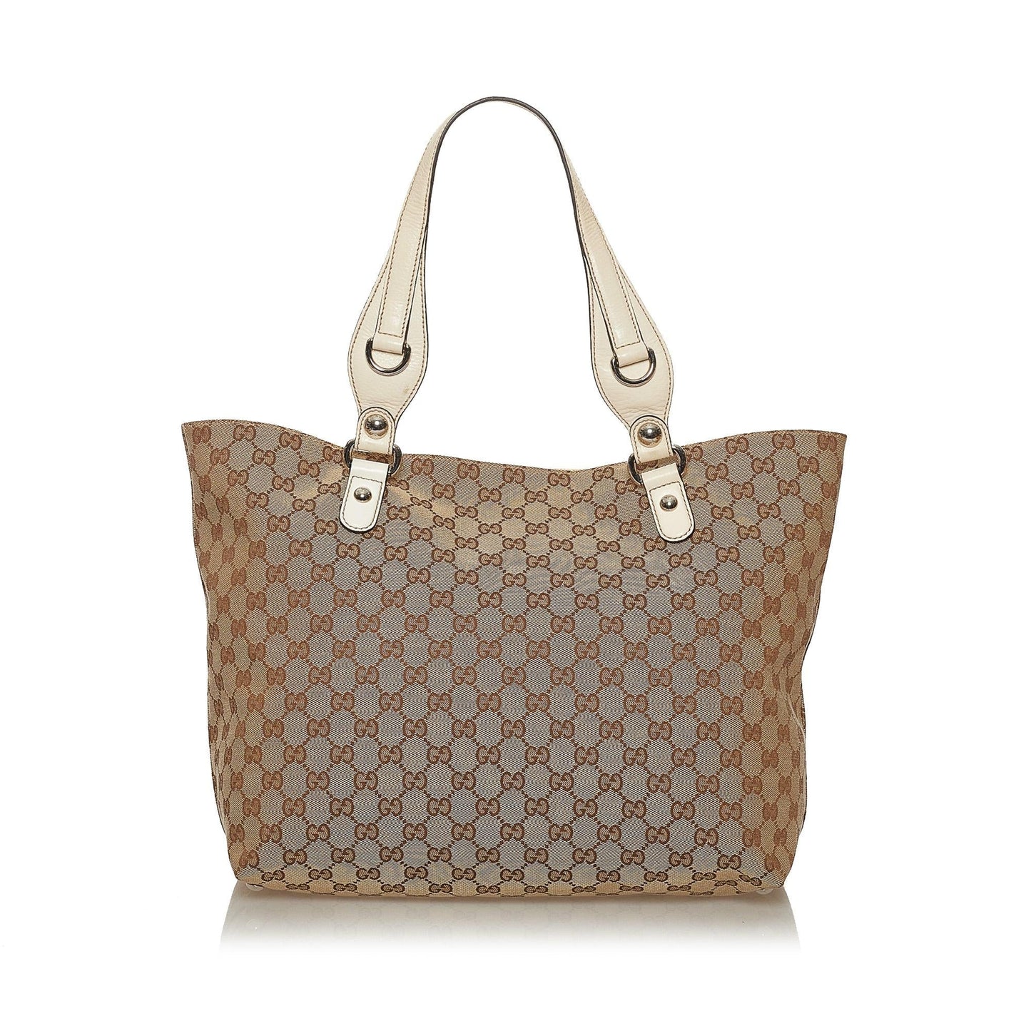 Gucci GG Icon Bit SHG Canvas White Brown Tote Bag