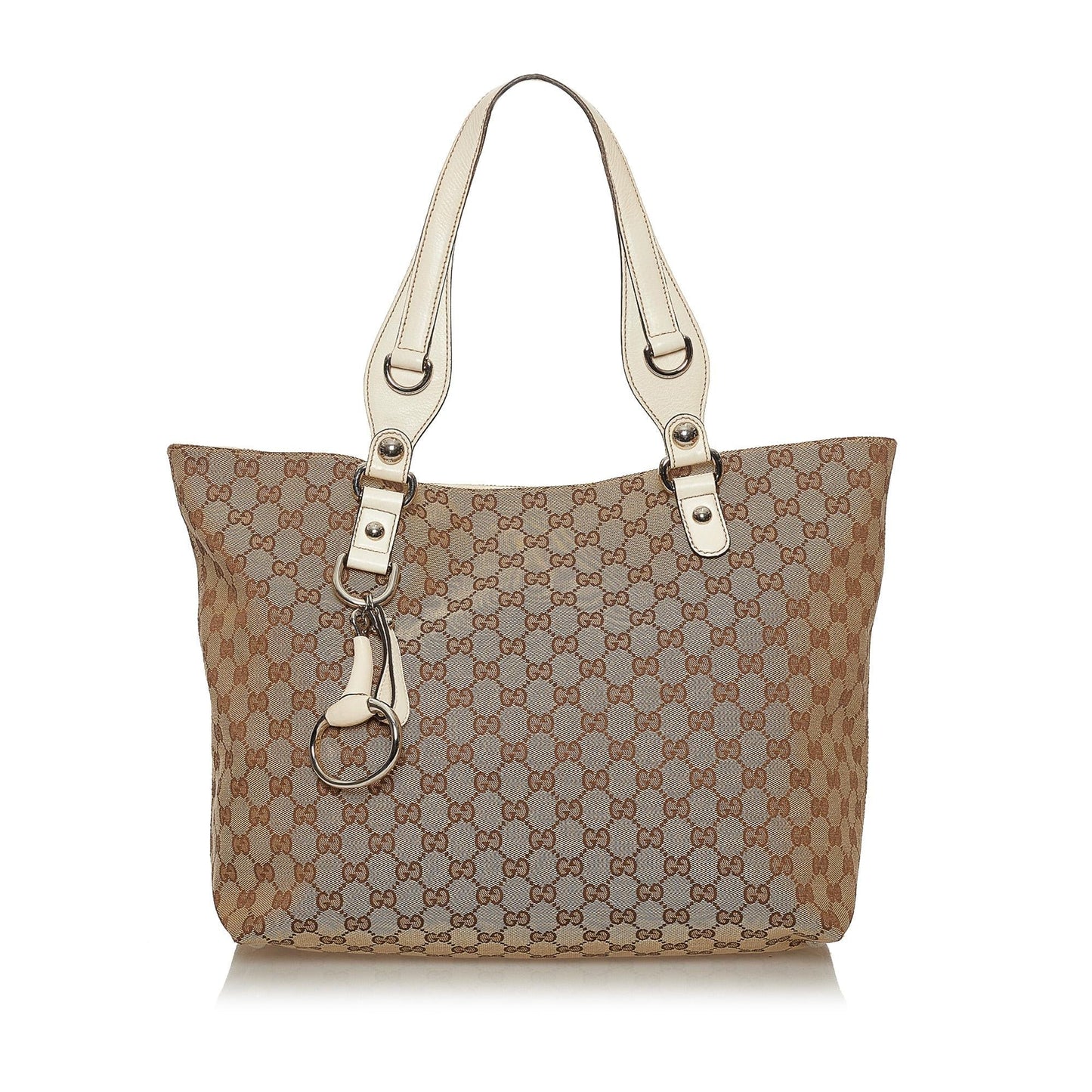 Gucci GG Icon Bit SHG Canvas White Brown Tote Bag