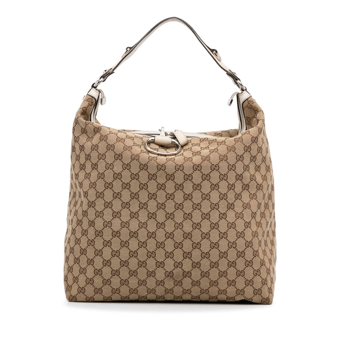Gucci GG Icon Bit SHG-Jiy1Zw Canvas Calf White Brown Satchel Bag