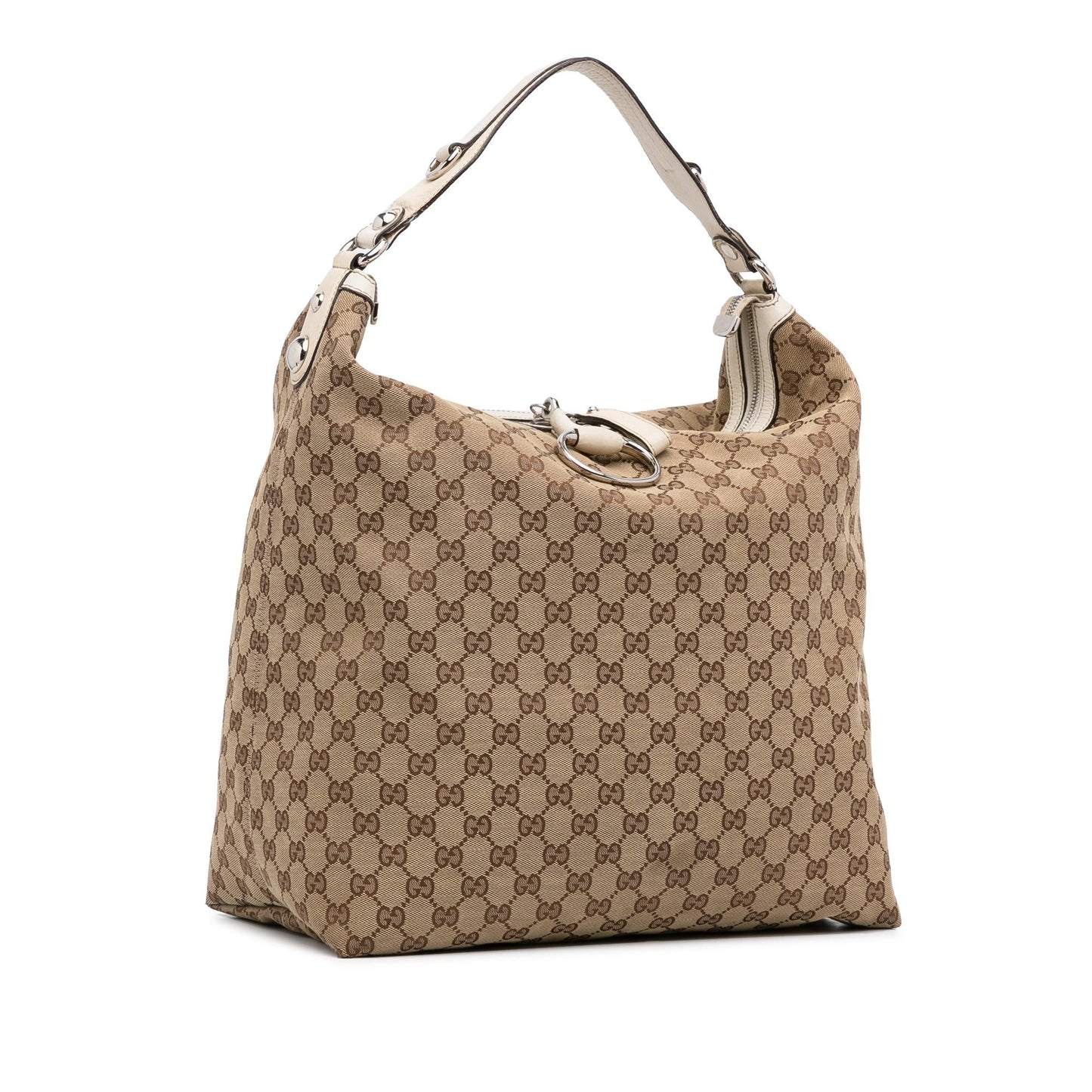 Gucci GG Icon Bit SHG-Jiy1Zw Canvas Calf White Brown Satchel Bag