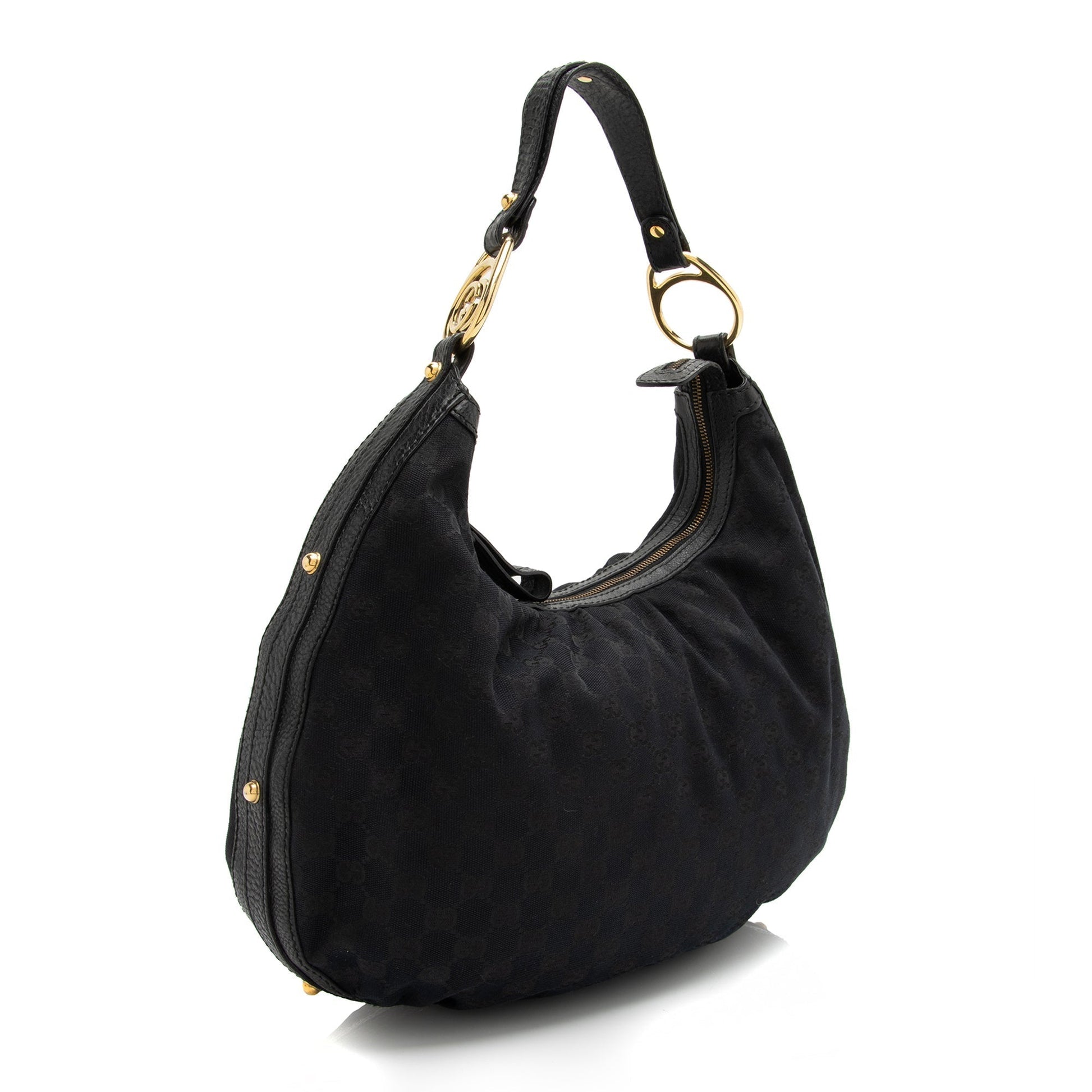 Gucci GG Interlocking G SHF Leather Canvas Black Medium Shoulder Bag