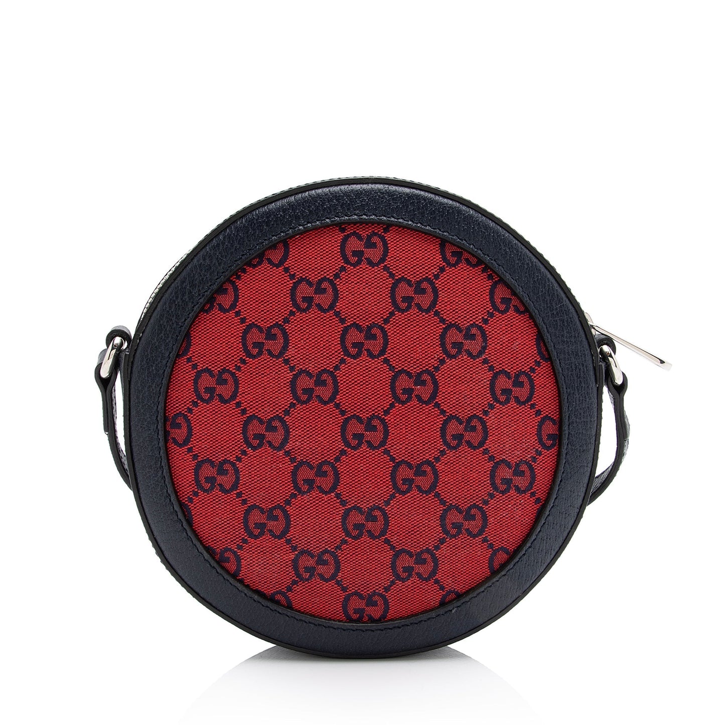 Gucci GG Interlocking G Patch Round Leather Canvas Blue Red Crossbody Bag Bag Shf