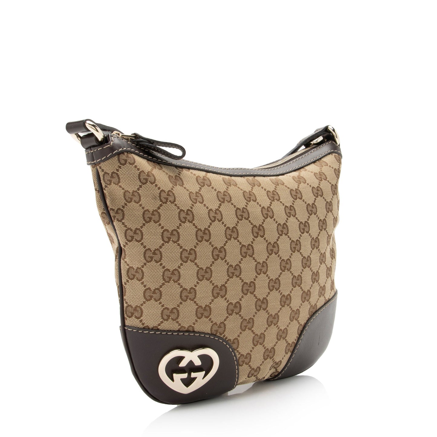 Gucci GG Interlocking Heart SHF-2gSnDY Leather Canvas Brown Beige Crossbody Bag
