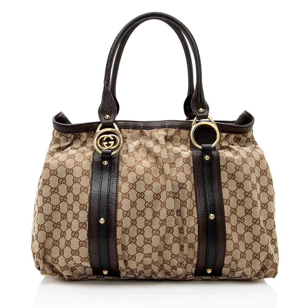 Gucci GG Interlocking - FINAL SHF Leather Canvas Brown Beige Tote Bag
