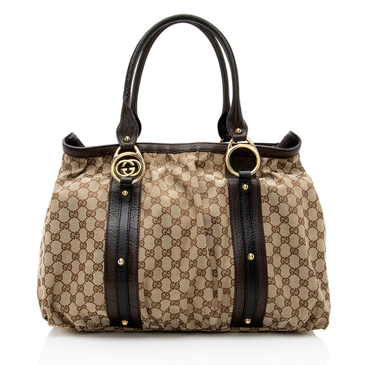 Gucci GG Interlocking - FINAL SHF Leather Canvas Brown Beige Tote Bag