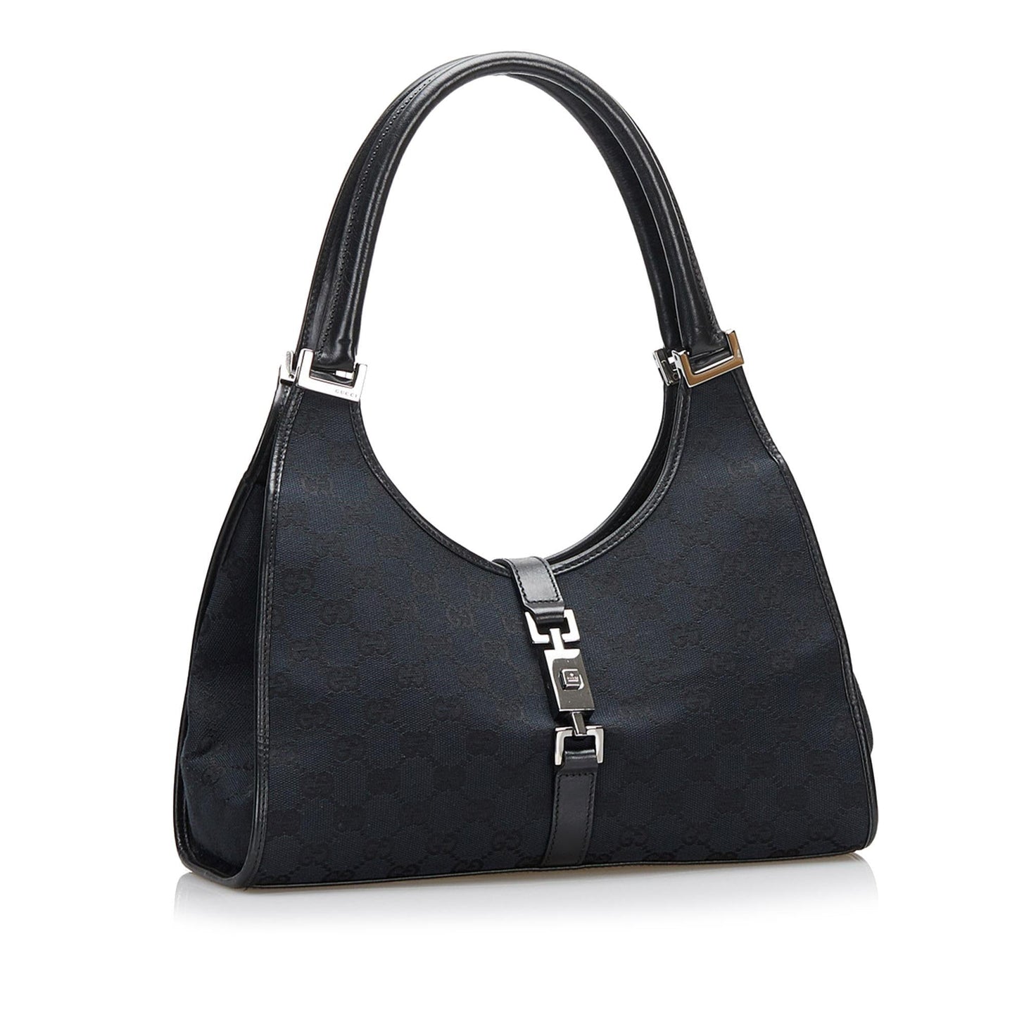 Gucci GG Jackie Bardot SHG Canvas Black Satchel Bag