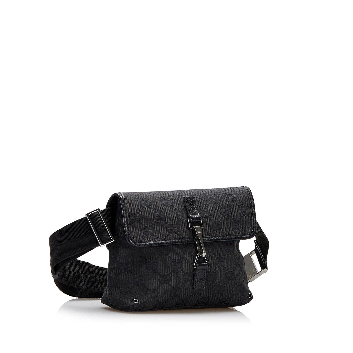 Gucci GG Jackie Belt SHG-otg5FK Canvas Calf Black Accessory