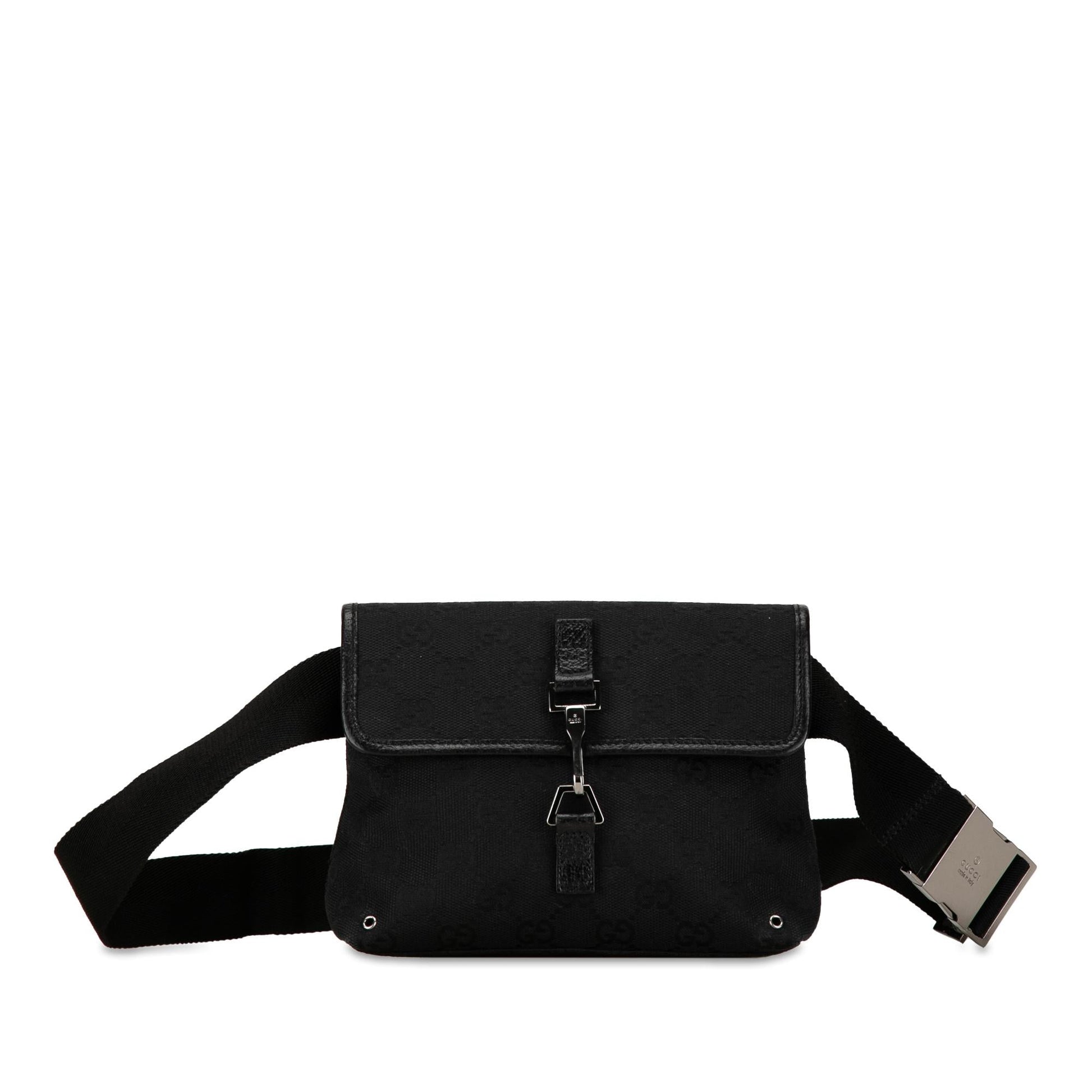 Gucci GG Jackie Belt SHG-9IGvGb Canvas Calf Black Accessory