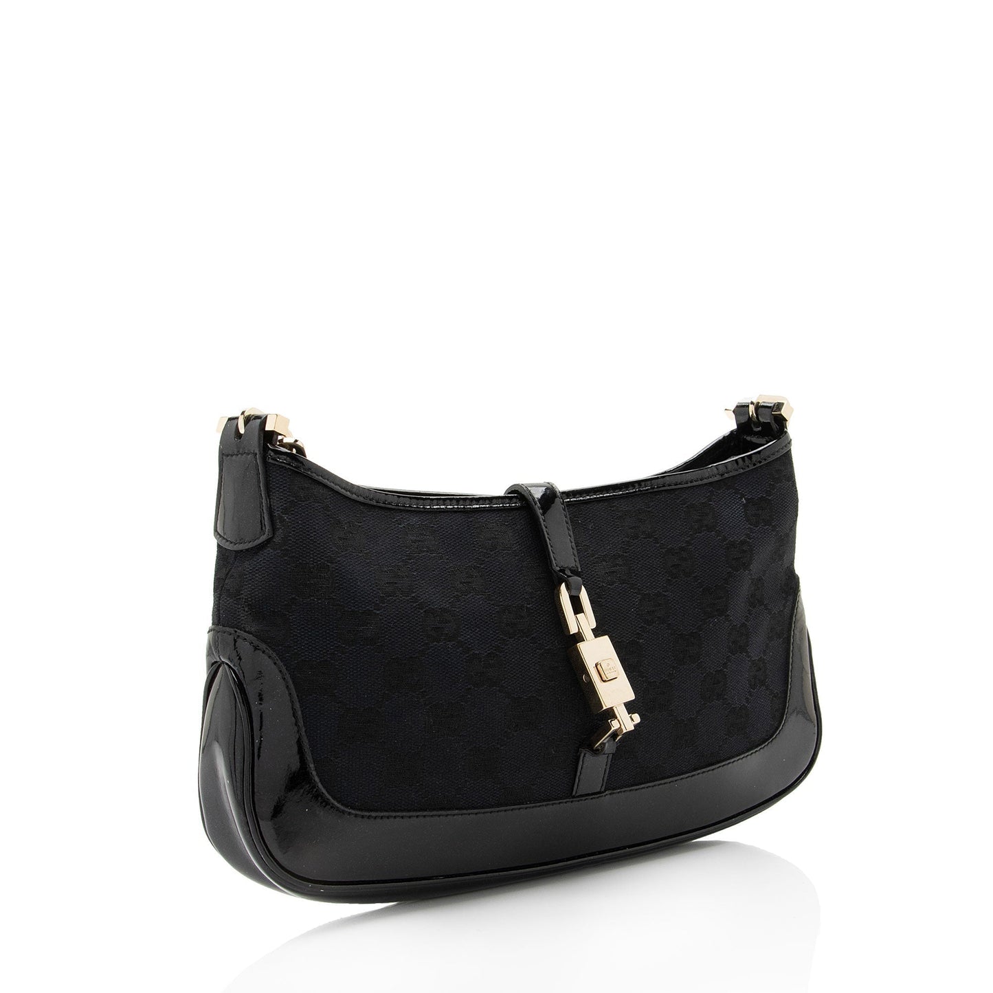 Gucci GG Jackie Chain SHF-MrNplz Leather Canvas Patent Black Shoulder Bag