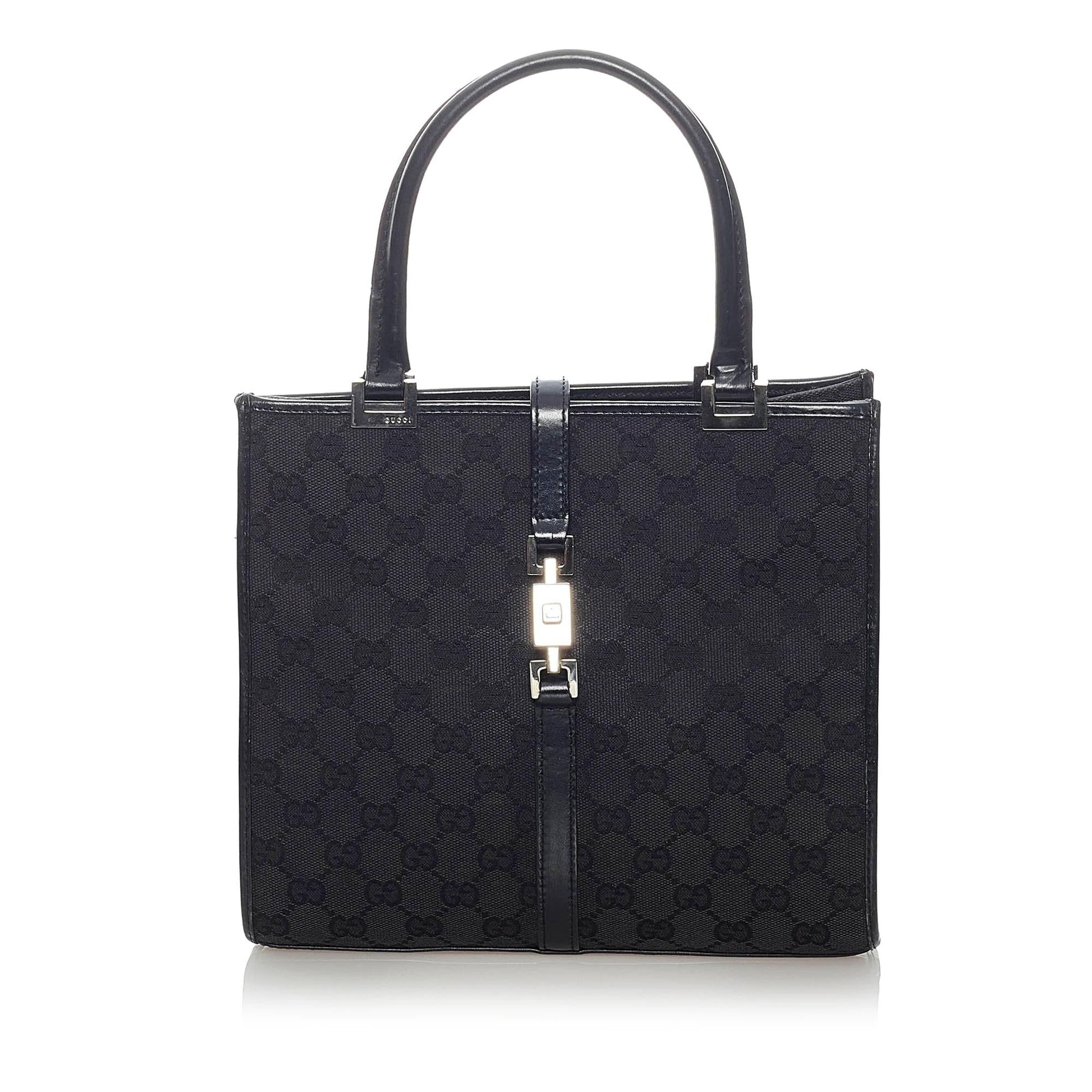Gucci GG Jackie SHG Canvas Black Satchel Bag