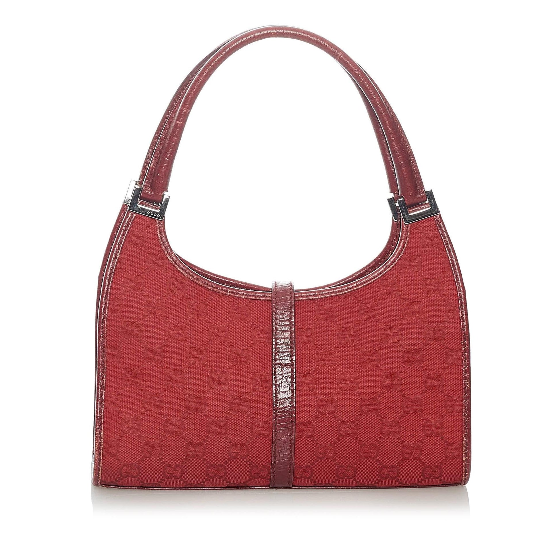 Gucci GG Jackie SHG Canvas Red Satchel Bag