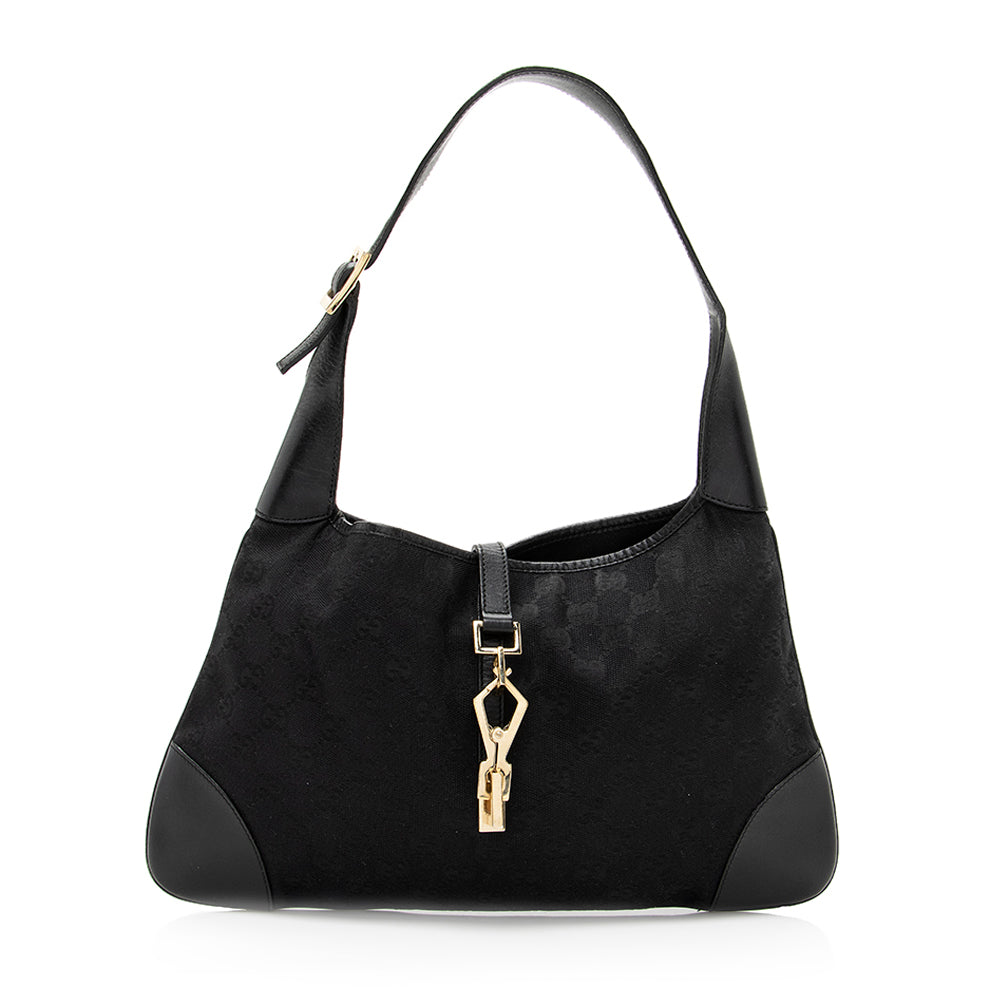 Gucci GG Jackie SHF Leather Canvas Black Shoulder Bag