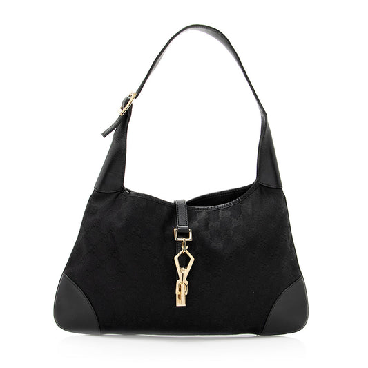 Gucci GG Jackie SHF Leather Canvas Black Shoulder Bag