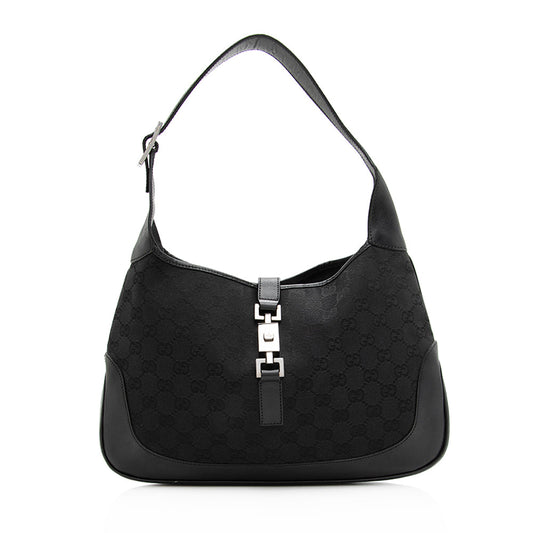 Gucci GG Jackie SHF Leather Canvas Black Shoulder Bag Hobo Shf
