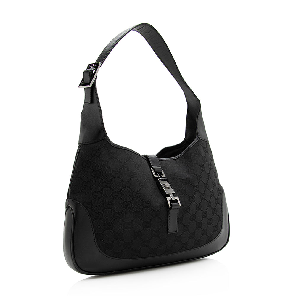 Gucci GG Jackie SHF Leather Canvas Black Shoulder Bag Hobo Shf