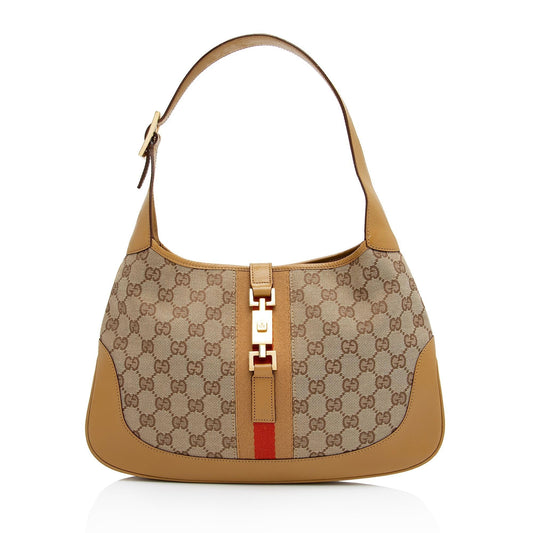 Gucci GG Jackie SHF-fUN11C Leather Canvas Nylon Beige Shoulder Bag