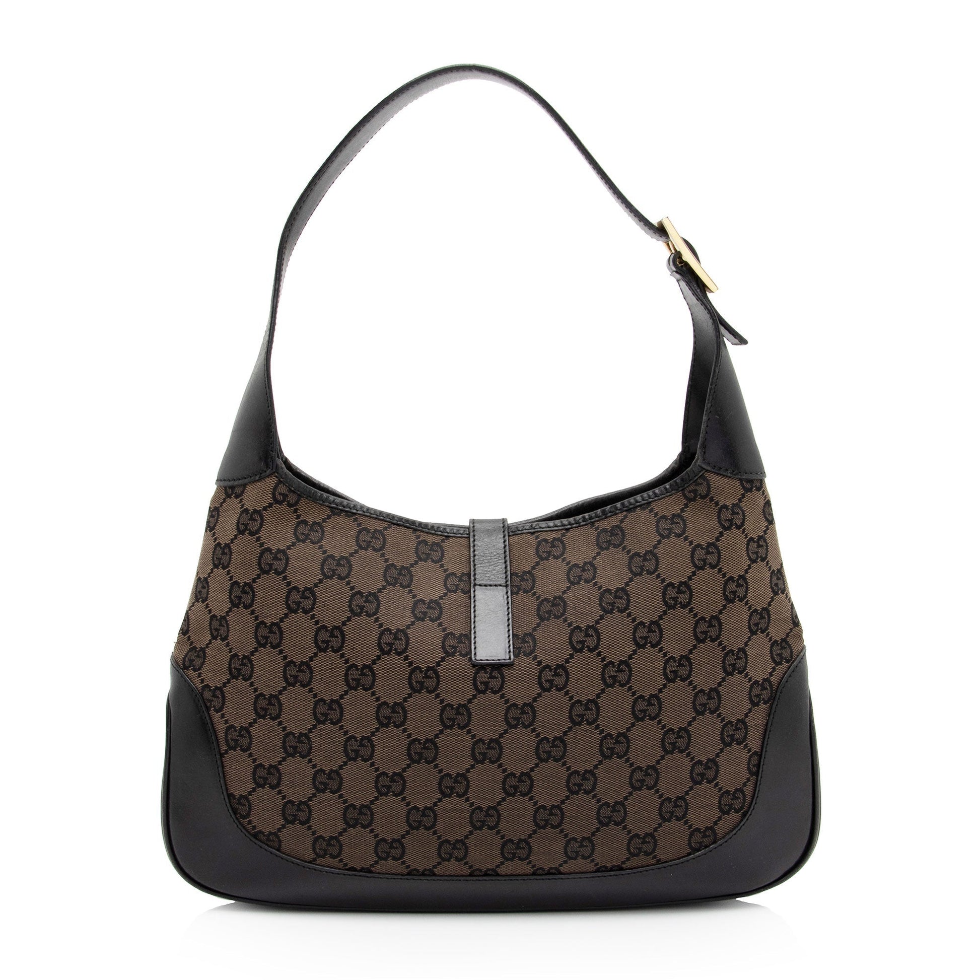 Gucci GG Jackie SHF-HRXvrR Leather Canvas Black Brown Shoulder Bag