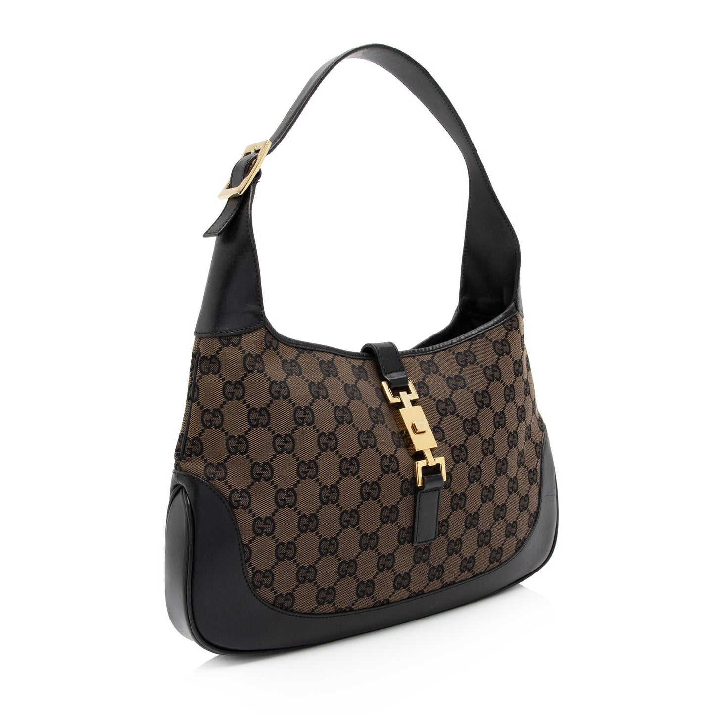 Gucci GG Jackie SHF-HRXvrR Leather Canvas Black Brown Shoulder Bag
