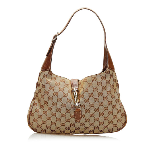 Gucci GG Jackie O SHG Canvas Calf Brown Shoulder Bag