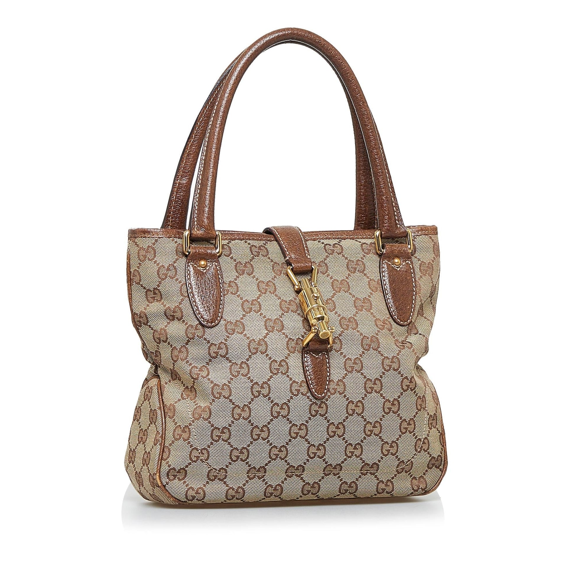 Gucci GG Jackie Piston Lock SHG-R6bLVW Canvas Calf Brown Satchel Bag
