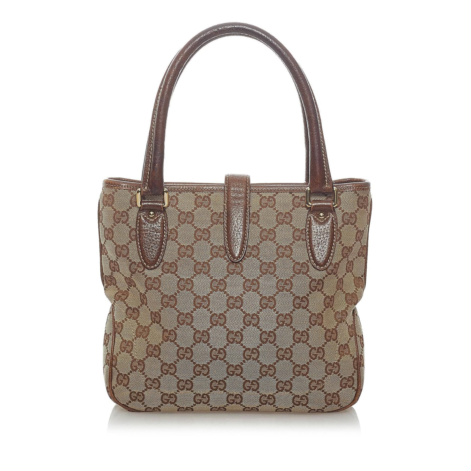 Gucci GG Jackie Piston Lock SHG Canvas Brown Tote Bag
