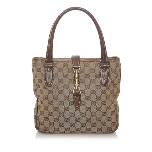 Gucci GG Jackie Piston Lock SHG Canvas Brown Tote Bag