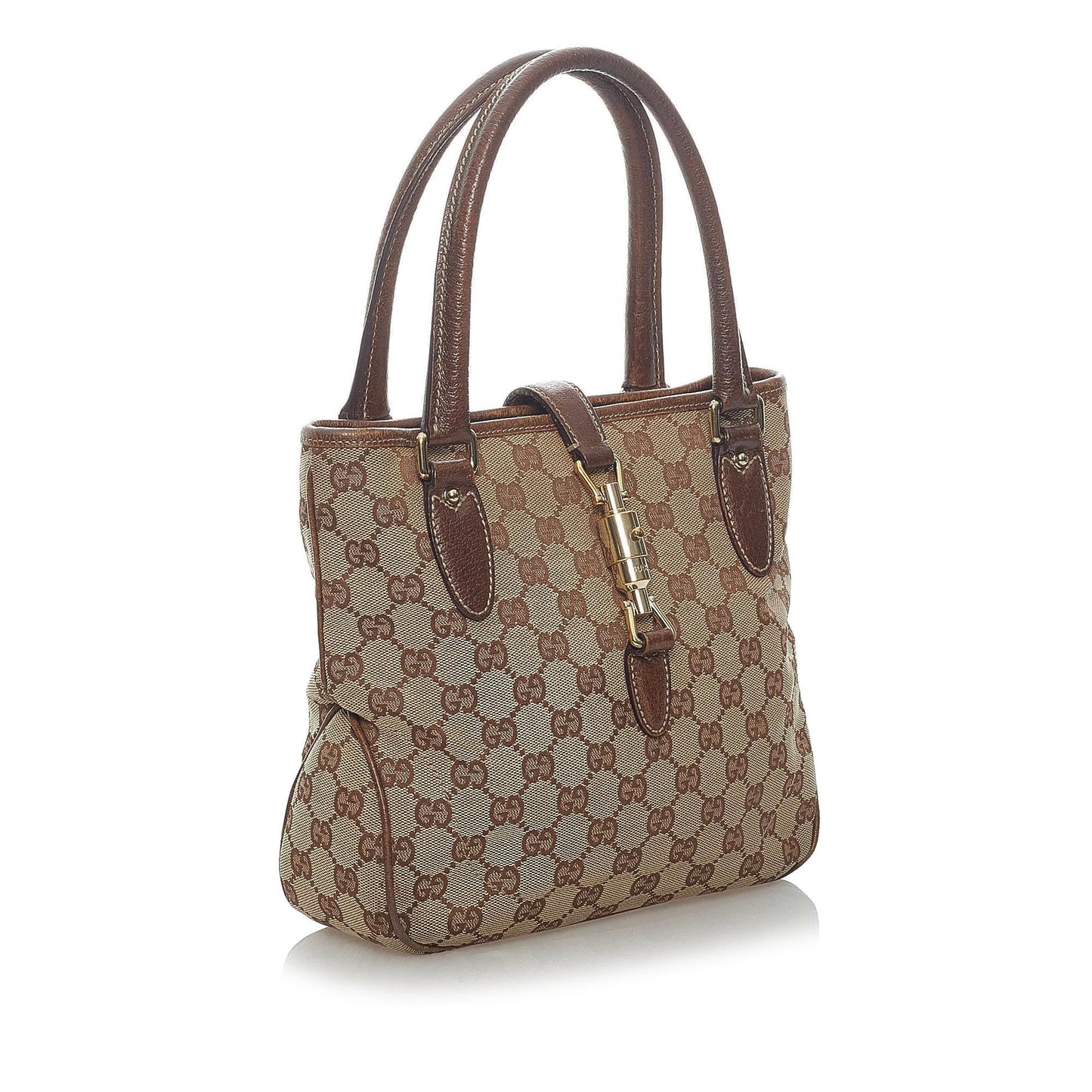 Gucci GG Jackie Piston Lock SHG Canvas Brown Tote Bag