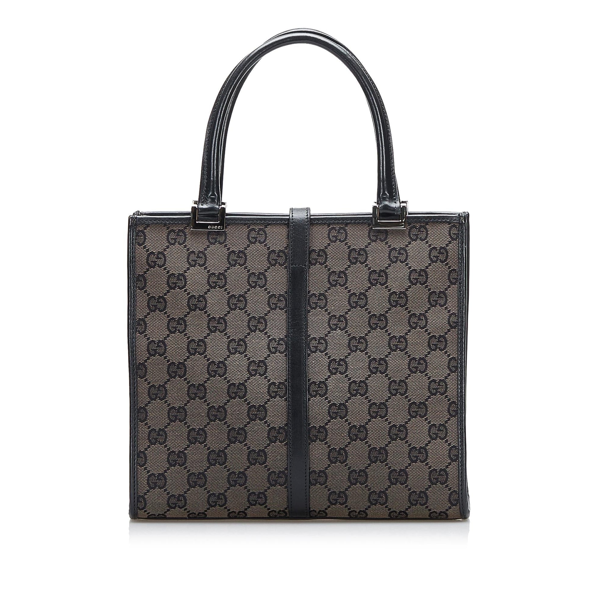 Gucci GG Jackie SHG-OLesWp Canvas Grey Satchel Bag