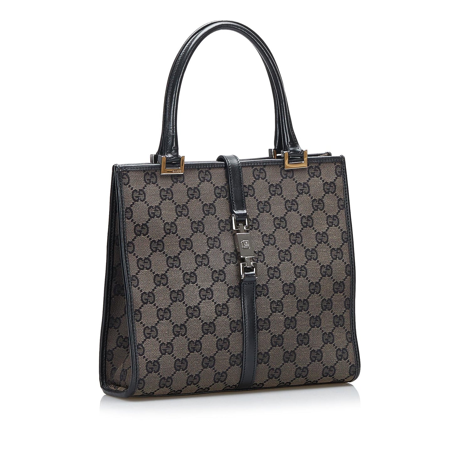 Gucci GG Jackie SHG-OLesWp Canvas Grey Satchel Bag