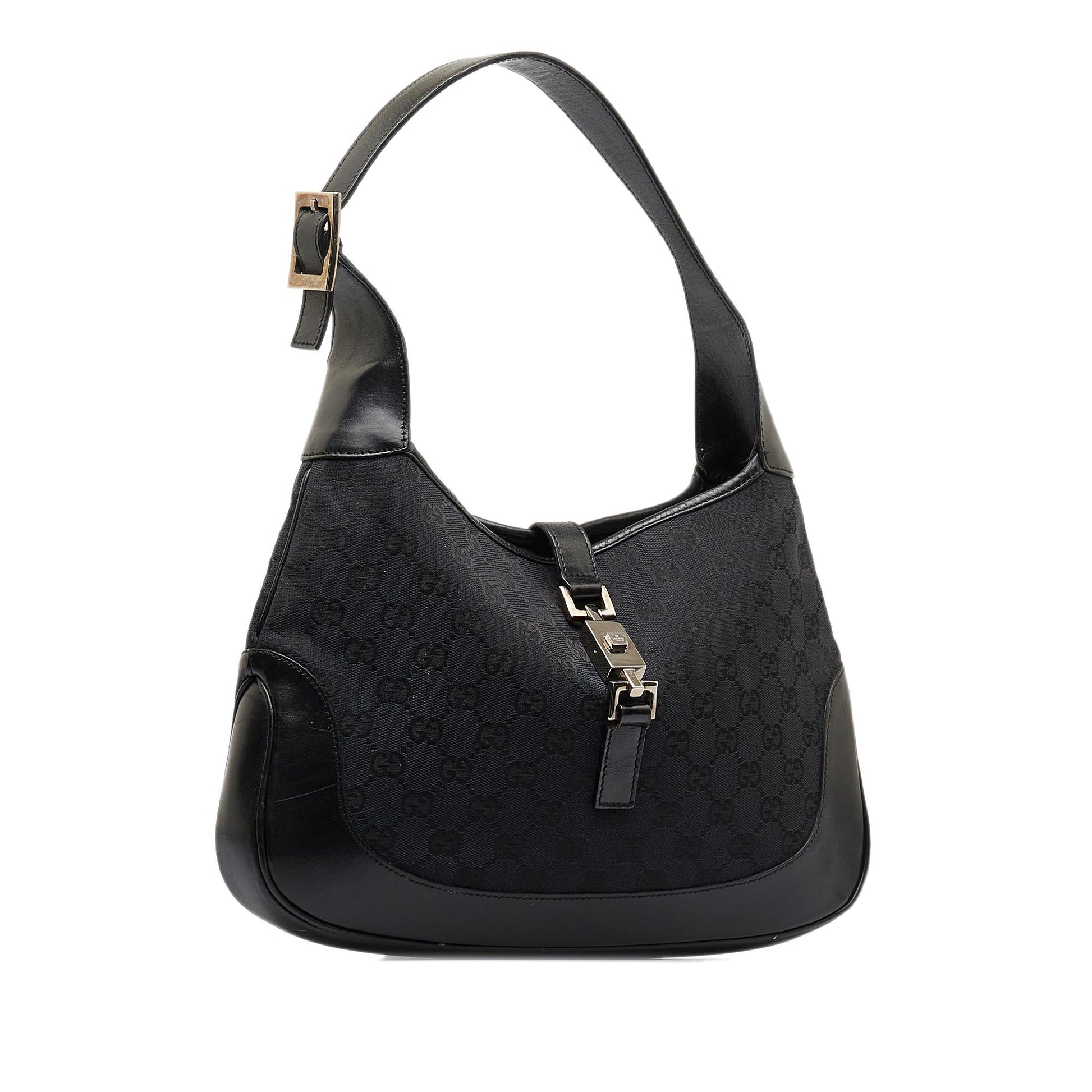 Gucci GG Jackie SHG-OHiky9 Canvas Calf Black Shoulder Bag
