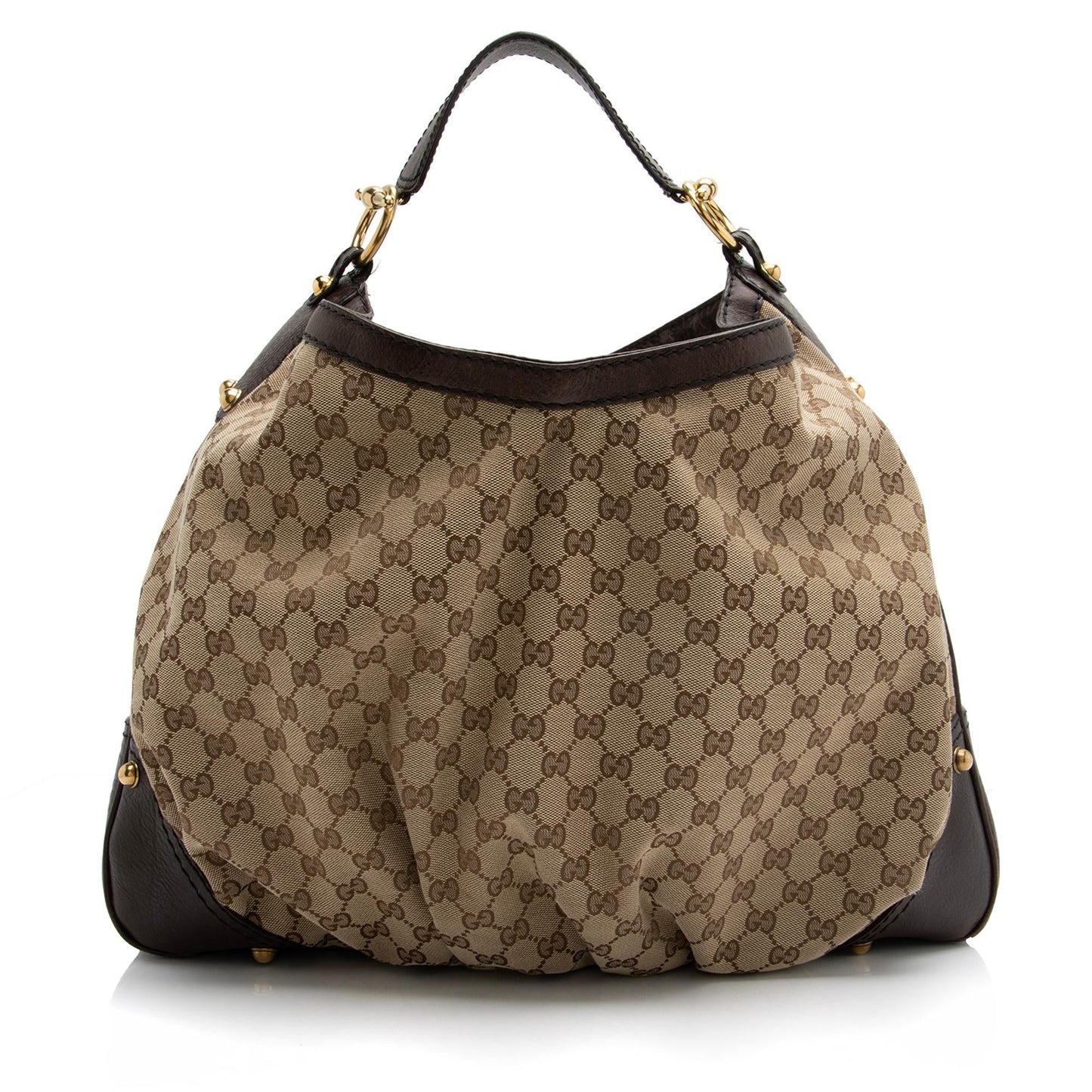 Gucci GG Jockey SHF Leather Canvas Brown Beige Shoulder Bag Hobo Shf