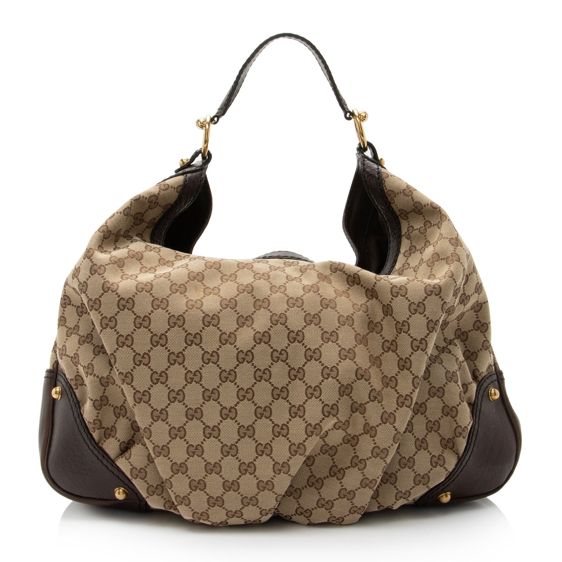 Gucci GG Jockey SHF-boog0J Leather Canvas Brown Beige Shoulder Bag