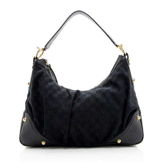 Gucci GG Jockey SHF Leather Canvas Black Medium Shoulder Bag