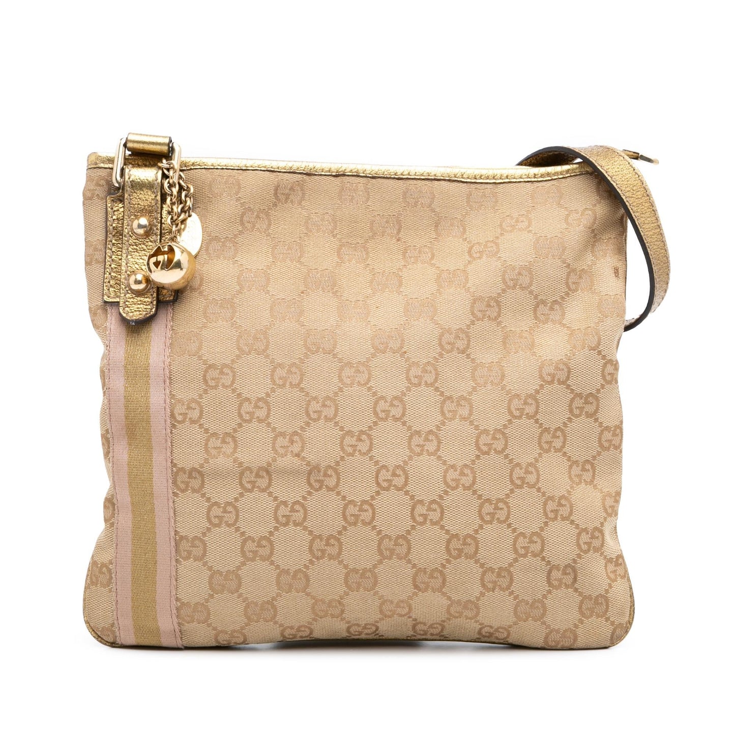 Gucci GG Jolicoeur Canvas Calf Brown Gold Crossbody Bag