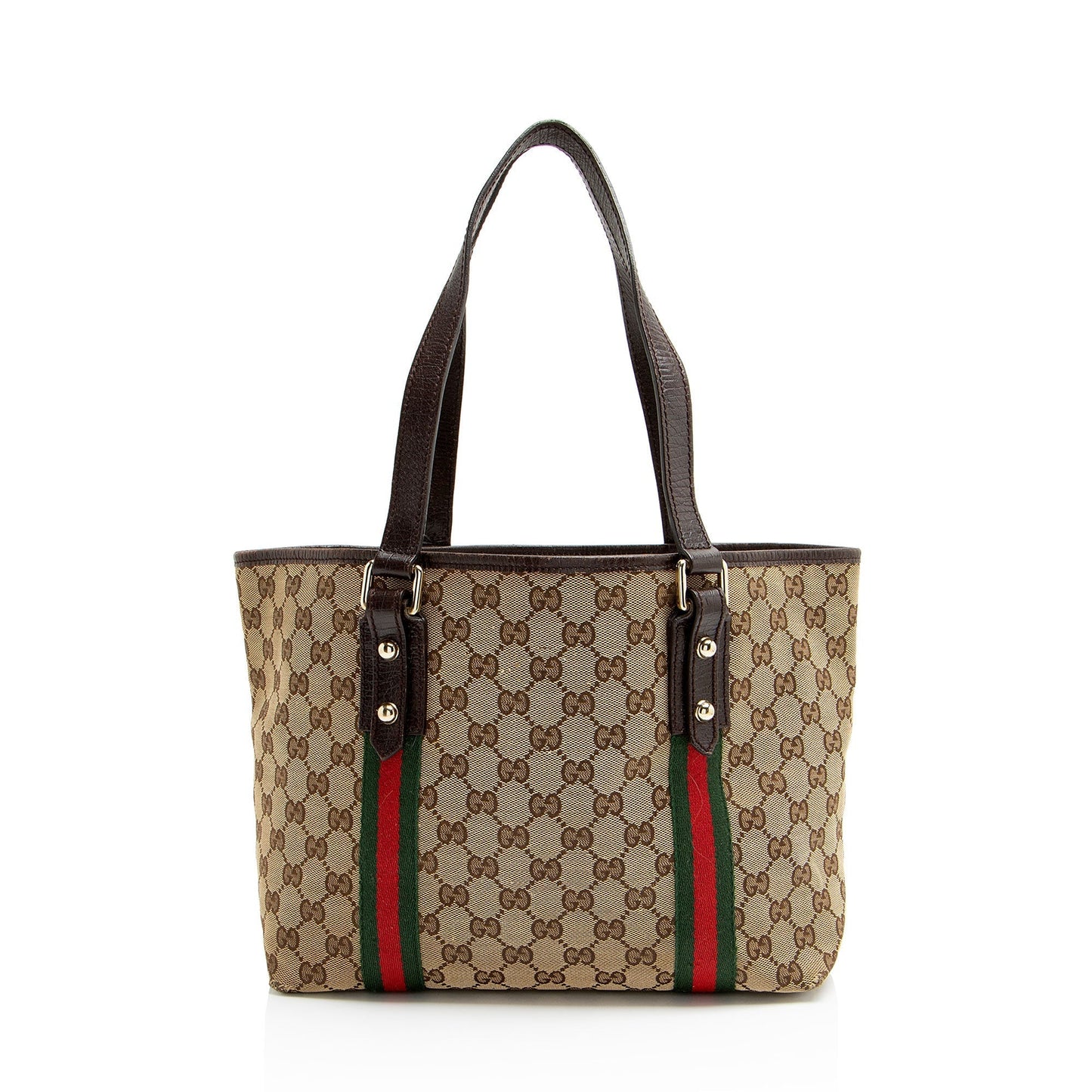 Gucci GG Jolicoeur Leather Canvas Nylon Brown Tote Bag