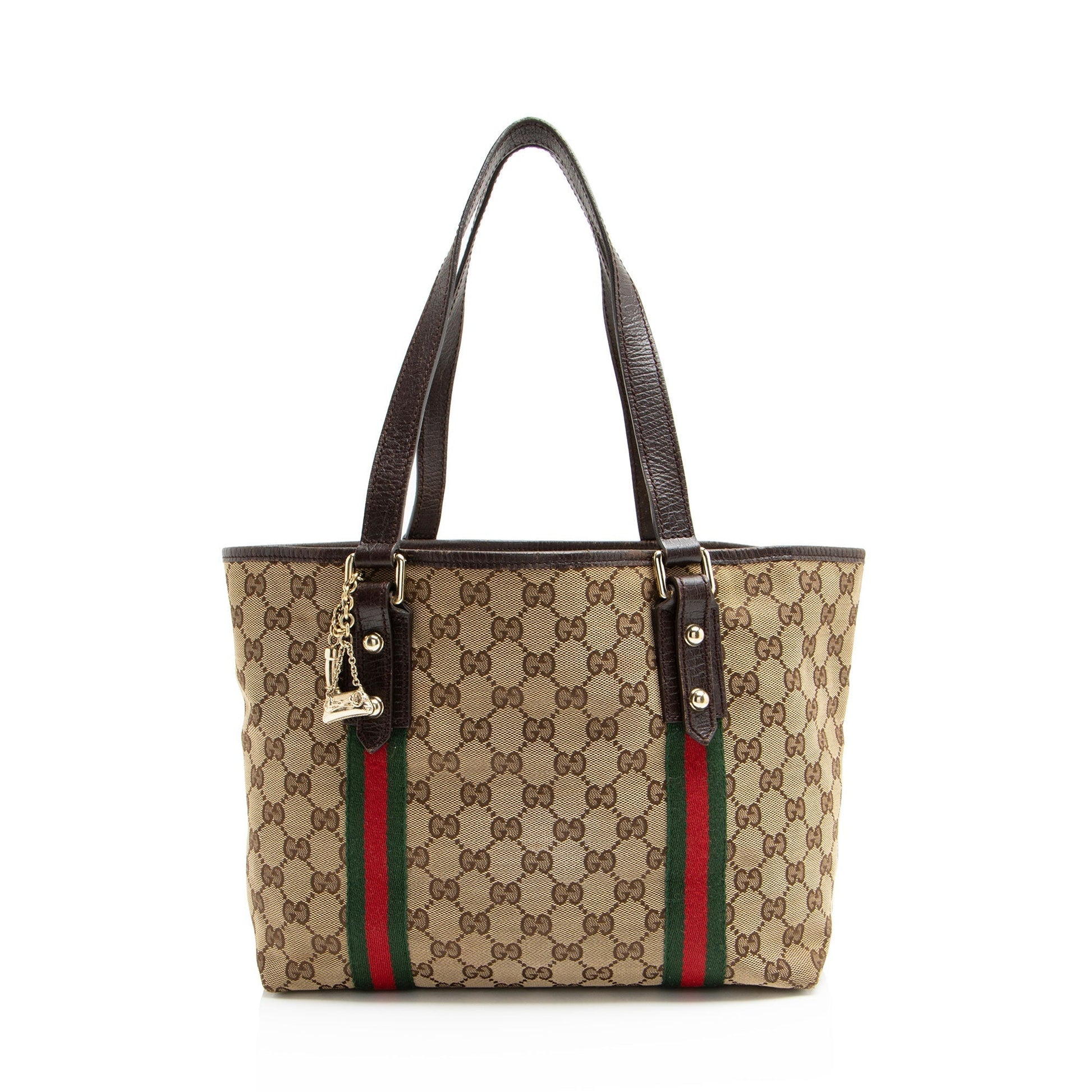 Gucci GG Jolicoeur Leather Canvas Nylon Brown Tote Bag