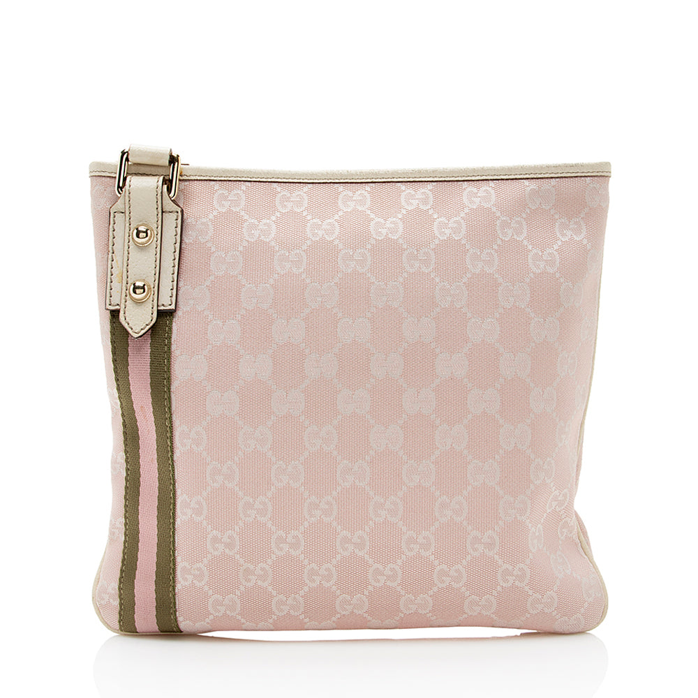Gucci GG Jolicoeur Messenger SHF Leather Canvas Beige Pink Shoulder Bag