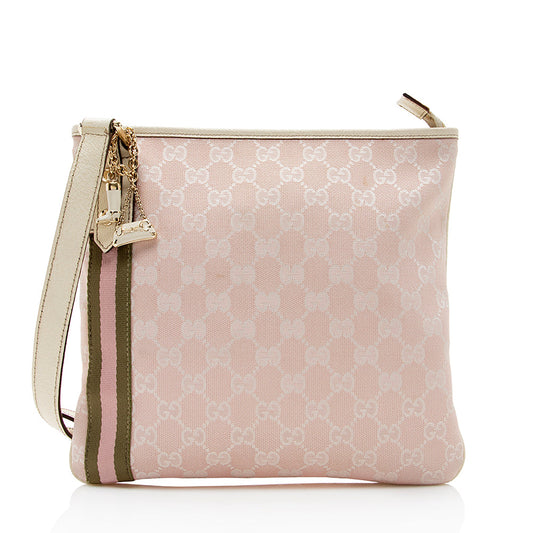 Gucci GG Jolicoeur Messenger SHF Leather Canvas Beige Pink Shoulder Bag