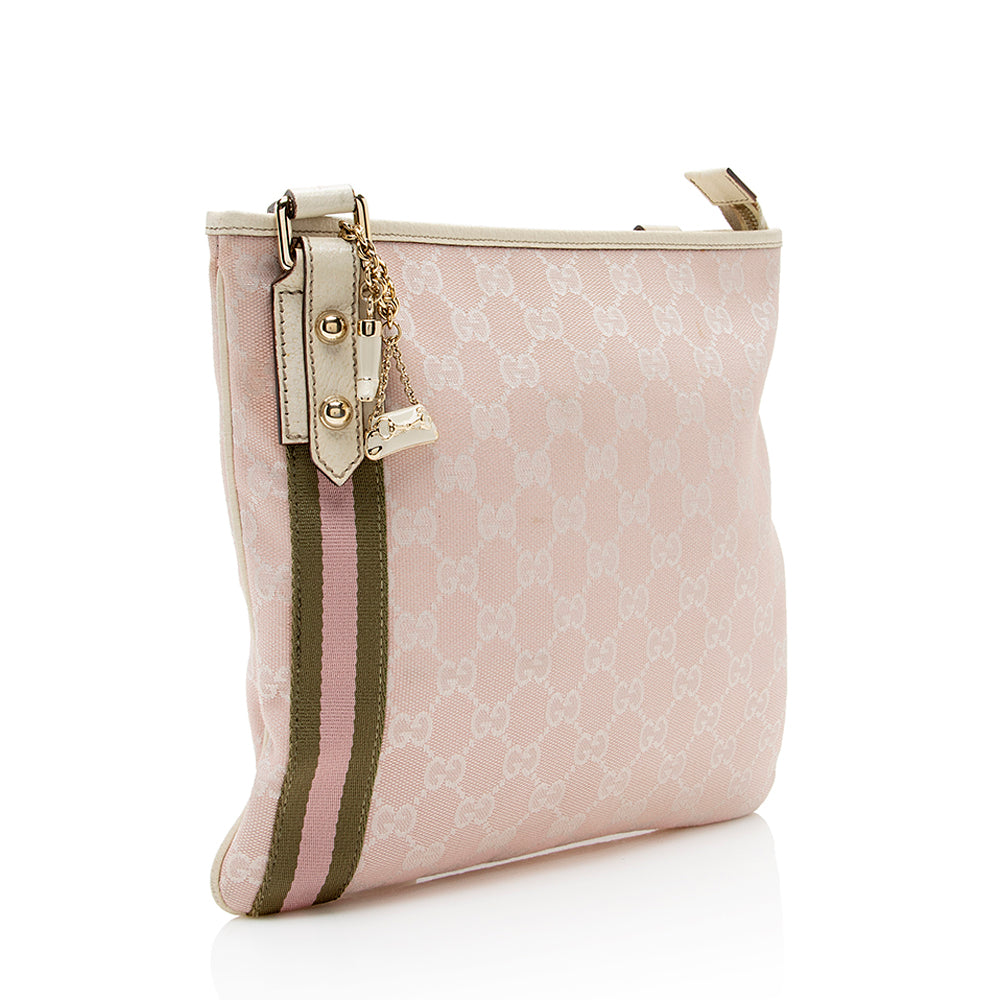 Gucci GG Jolicoeur Messenger SHF Leather Canvas Beige Pink Shoulder Bag