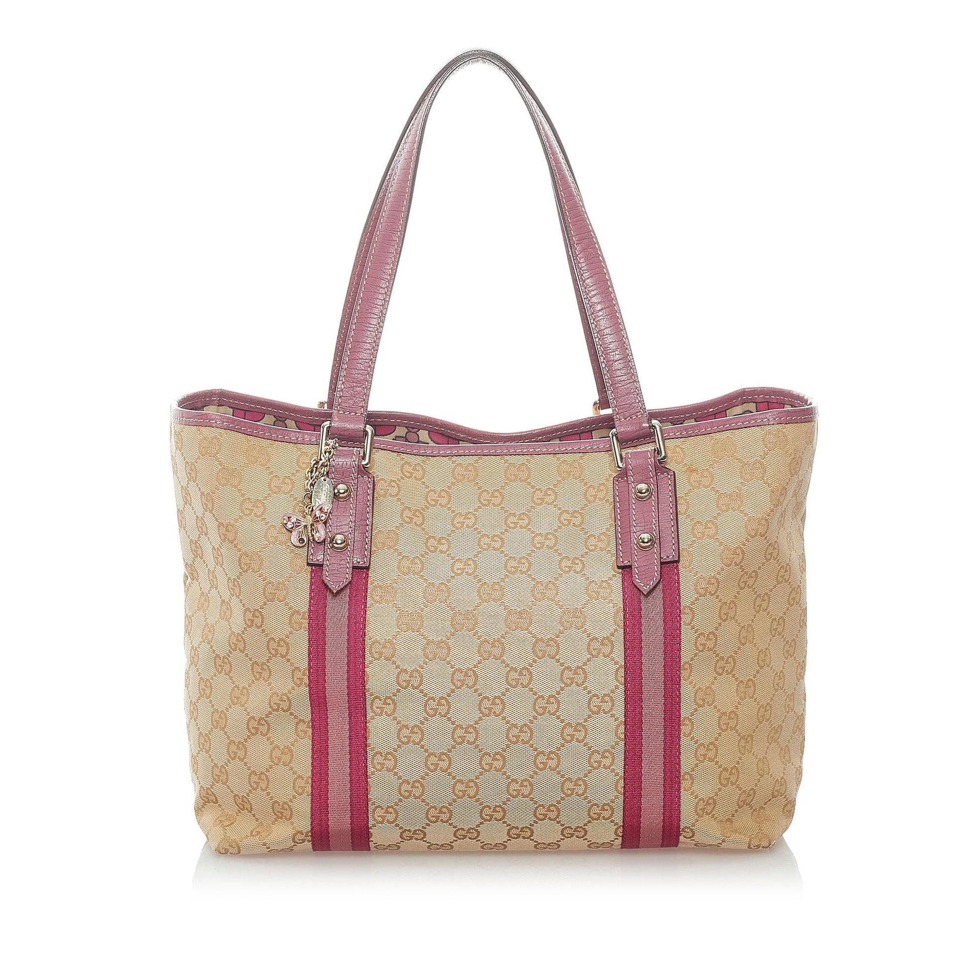 Gucci GG Jolicoeur SHG Canvas Brown Pink Tote Bag