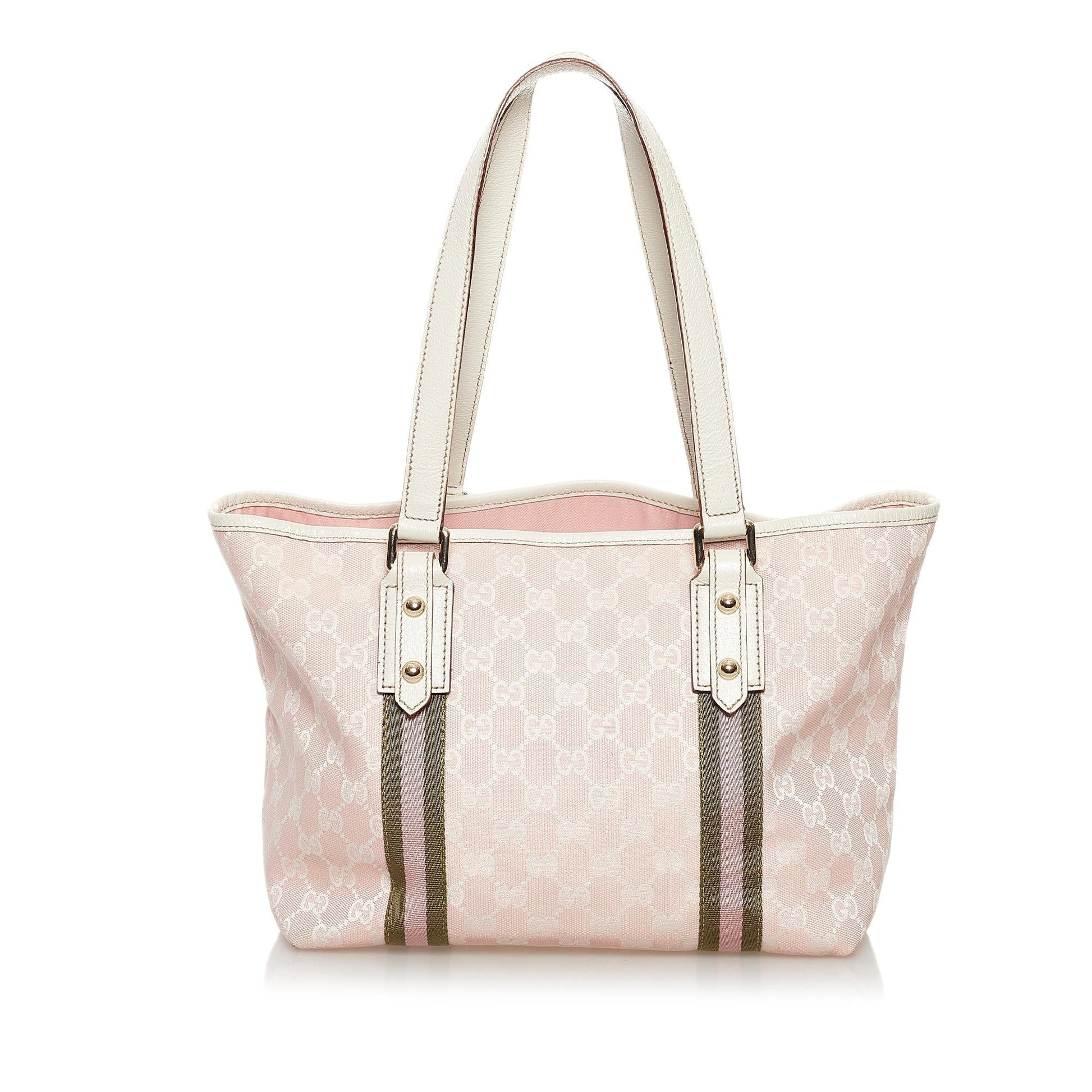 Gucci GG Jolicoeur SHG Canvas White Pink Tote Bag