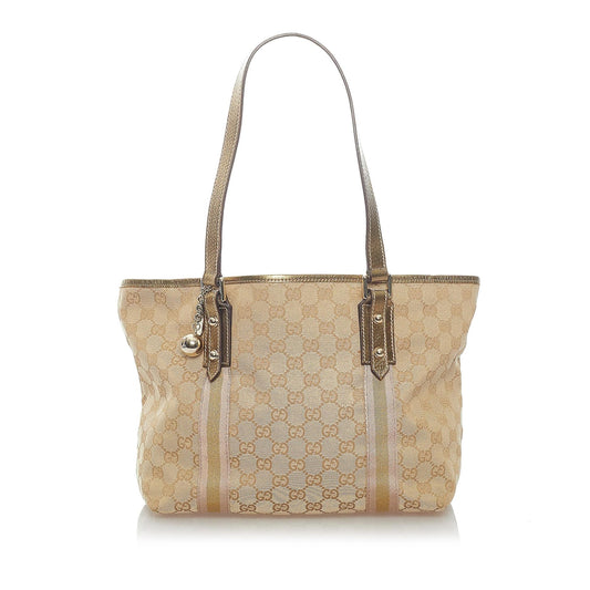 Gucci GG Jolicoeur SHG Canvas Brown Gold Tote Bag