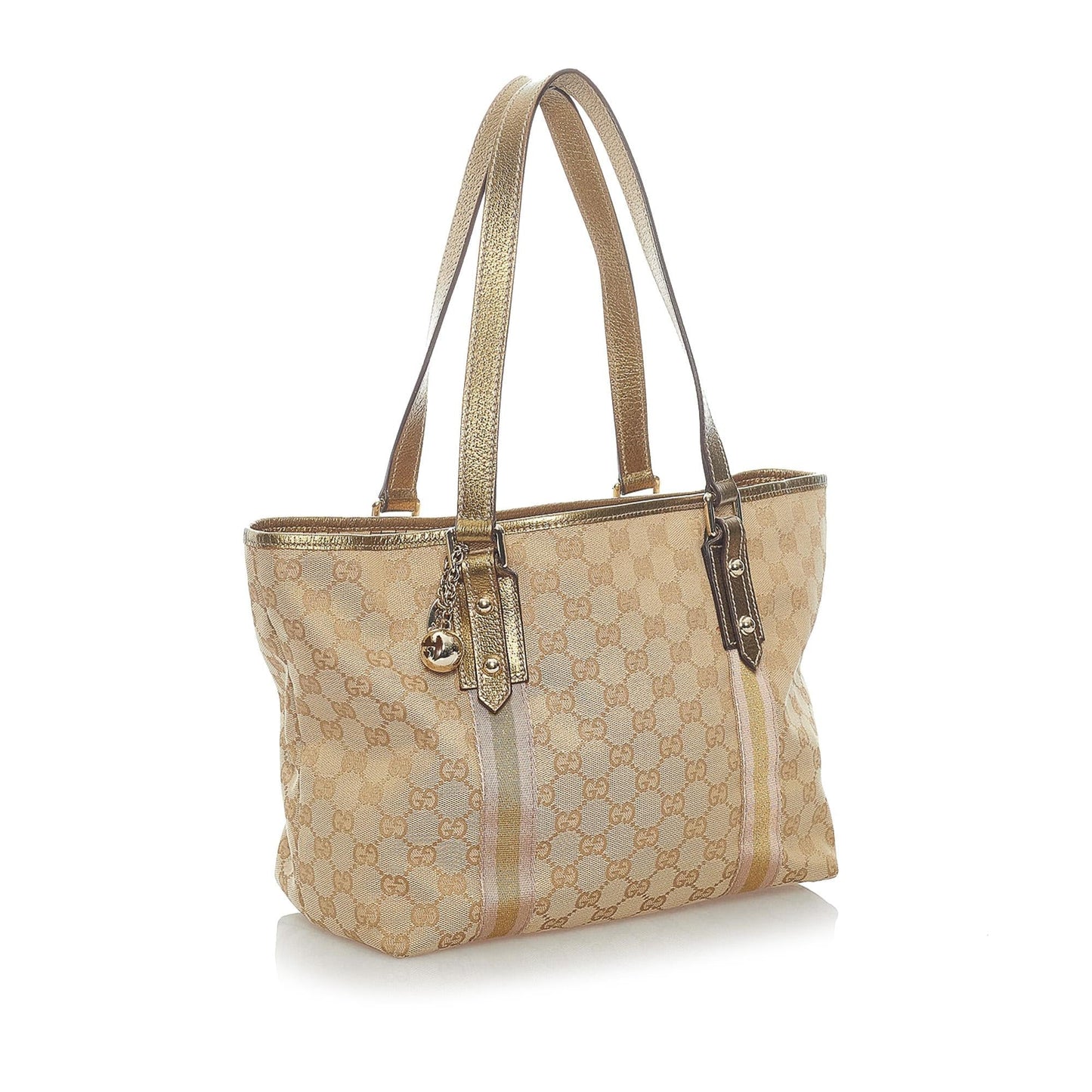 Gucci GG Jolicoeur SHG Canvas Brown Gold Tote Bag