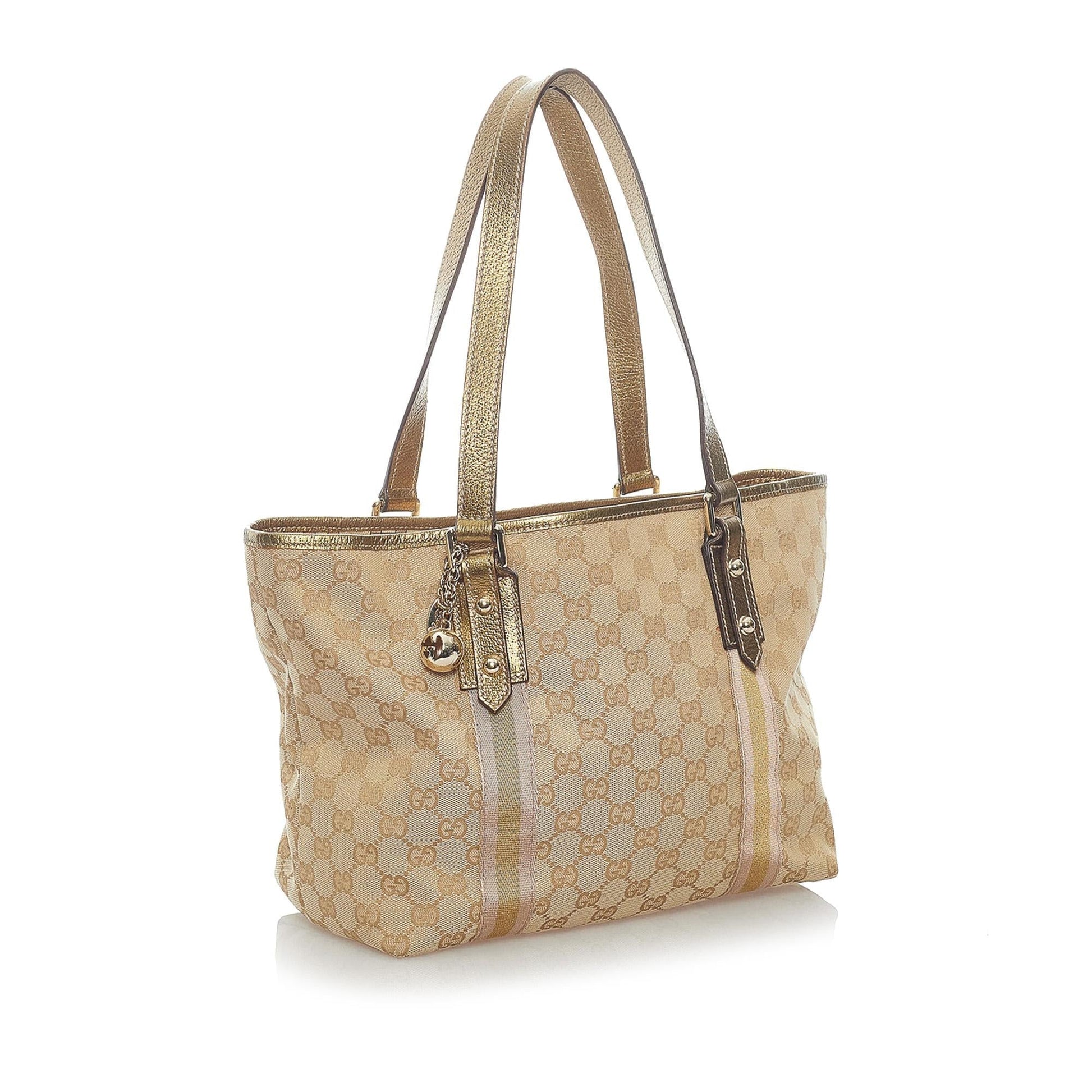 Gucci GG Jolicoeur SHG Canvas Brown Gold Tote Bag