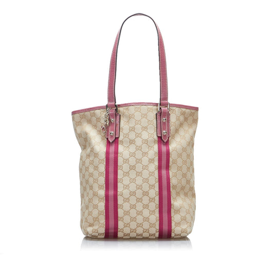 Gucci GG Jolicoeur SHG-5H7daB Canvas Calf Brown Pink Tote Bag