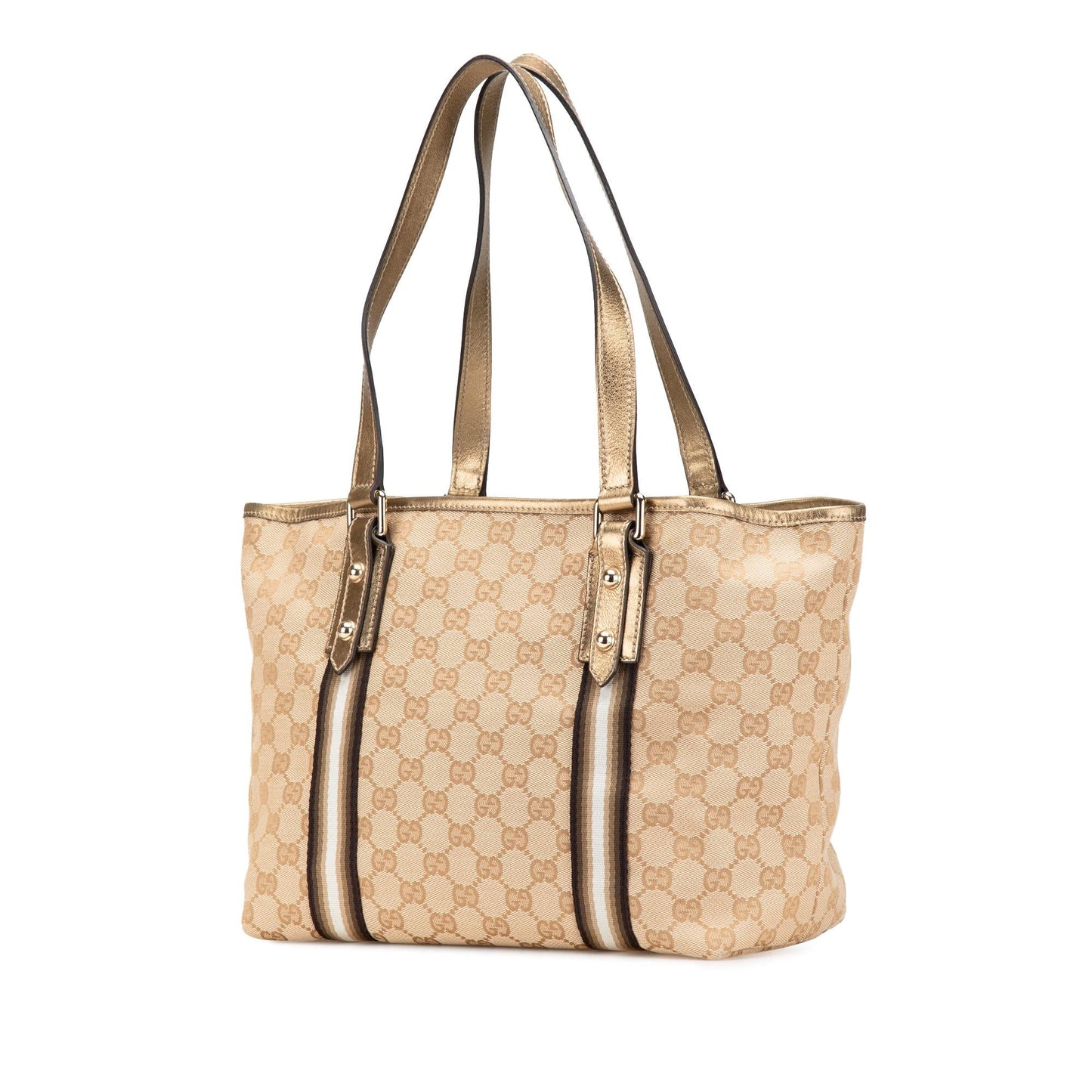 Gucci GG Jolicoeur Canvas Calf Brown Gold Tote Bag