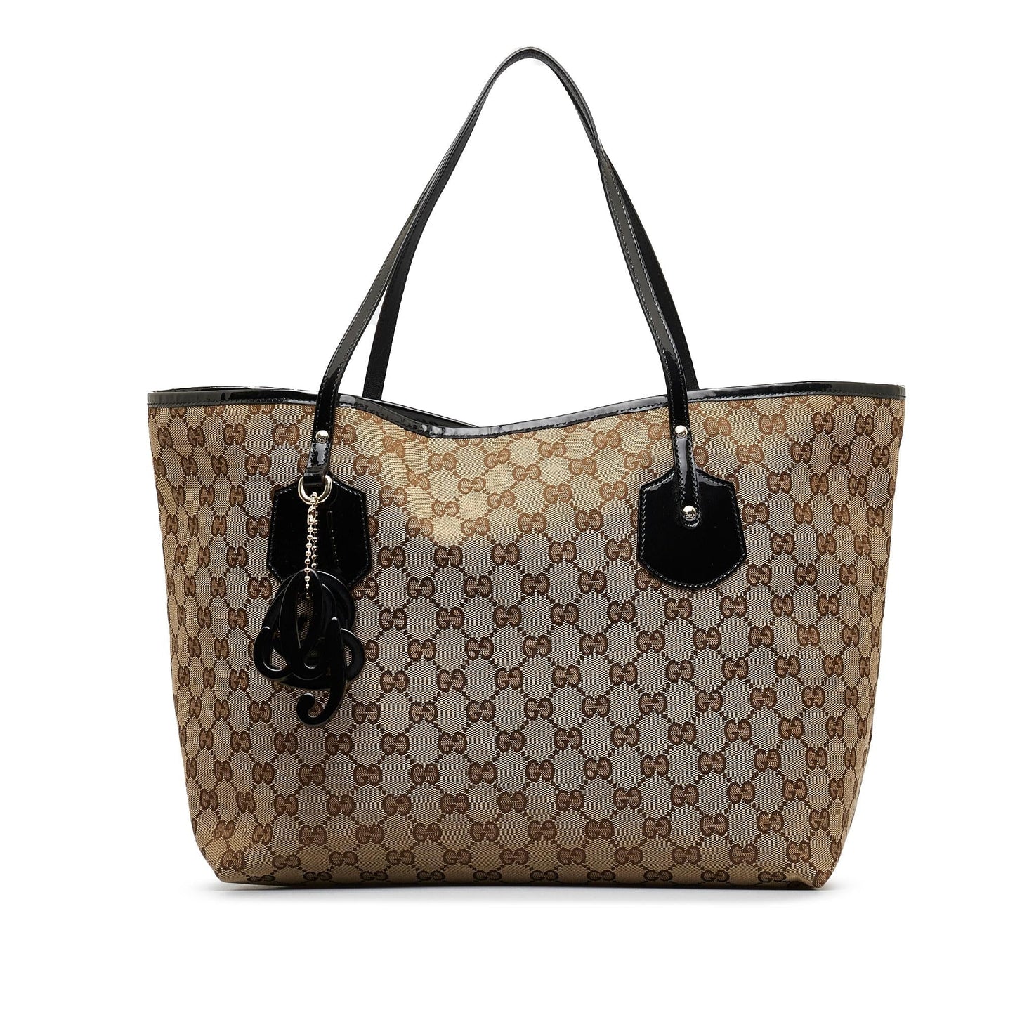 Gucci GG Jolie SHG-ggwp6Z Leather Canvas Patent Black Tote Bag
